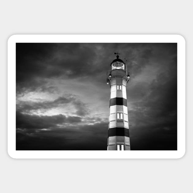 lighthouse at night in Malmö Sweden in B/W Sticker by connyM-Sweden